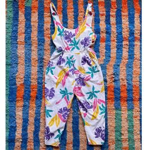 Vtg 80's Joni Blair Tropical Floral Jumpsuit Sz 7 Sleeveless Peddler Capri